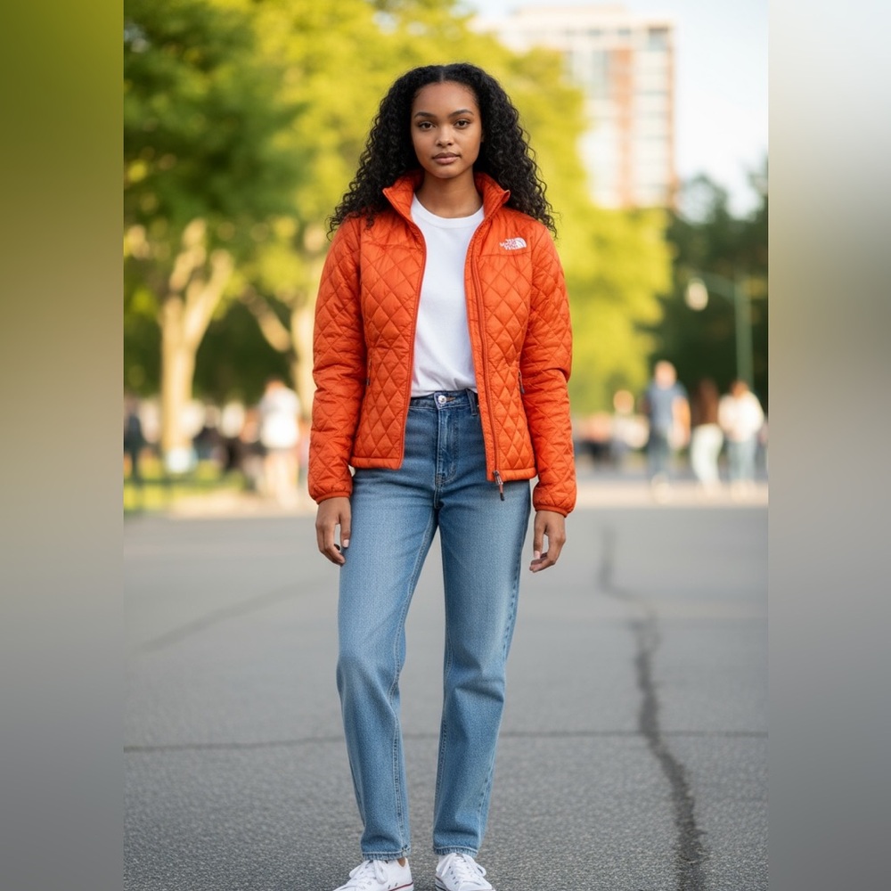 The North Face Women's Bright Orange Puffer Jacket - Picture 4 of 16